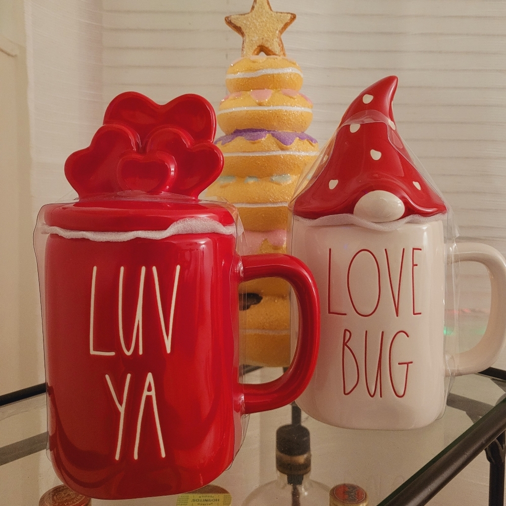 Rae Dunn Valentine's Day LUV YA LOVE BUG Topper Mugs